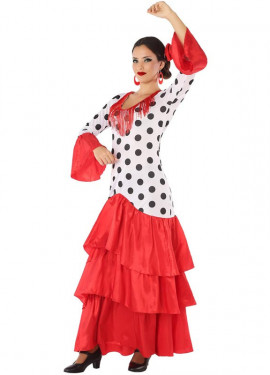 White and red flamenco or Sevillana costume for women