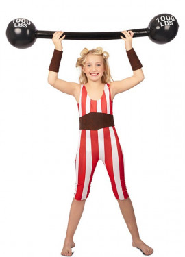 Red and white strongwoman costume with belt for girls