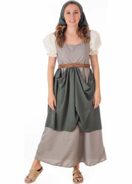 Gray Medieval Fruit Bowl costume with scarf for women