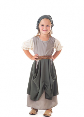 Gray Medieval Fruit Bowl costume with scarf for girl