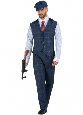 Mens Blue Checked English Gangster Costume