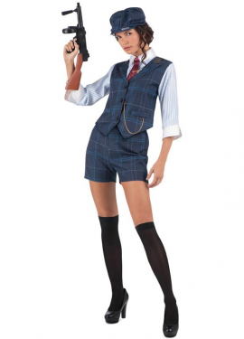 Women's Blue Checked English Gangster Costume