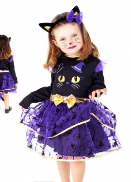 Adorable Black and Purple Cat Costume for Girls