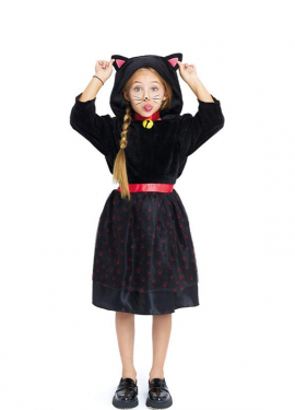 Black kitten costume in hooded dress for girls and teenagers