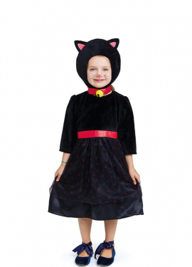 Black kitten costume in dress with hat for baby