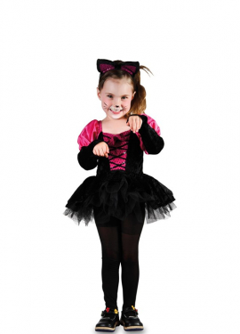 Costume da gattina nero e rosa per bambina