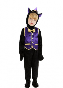 Baby and Toddler Kitty Costume in Hooded Suit with Bow Tie