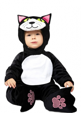 Black and white cat costume with hood for babies