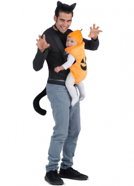 Cat and Pumpkin costume with backpack cover for adults and babies