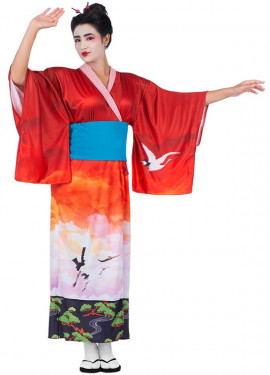 Red and pink Geisha costume with belt for women