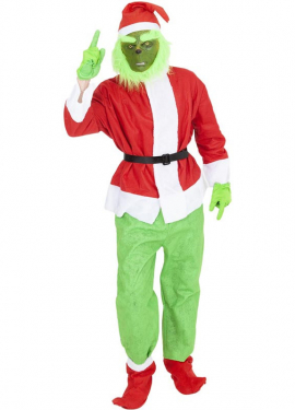 Grinch costume with hat and mask for men