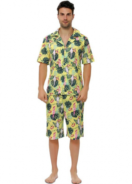 Men's Green Printed Floral Hawaiian Costume