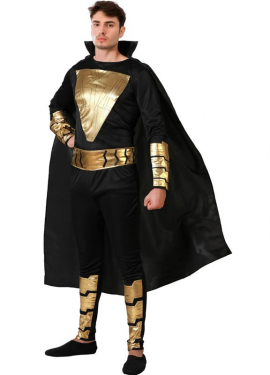 Black and Gold Comic Book Hero Costume with Cape for Men