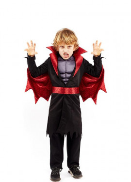 Black and red Vampire Hero costume for children and teenagers