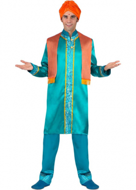 Elegantes blau-orangefarbenes Hindu-Kostüm für Herren