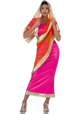 Elegant fuchsia and orange Hindu costume for women