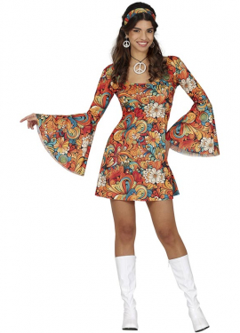 Disfraz de Hippie Años 70 floral para mujer