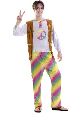 Rainbow Hippie Costume for Men