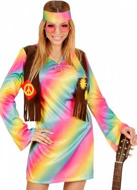 Regenbogen-Hippie-Kostüm für Damen