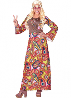 Fato de hippie com figuras multicoloridas para mulher