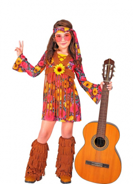 Floral Hippie Costume with Fringe for Girls and Teens