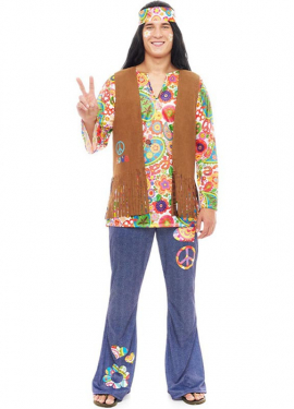 Déguisement hippie Flores avec gilet pour homme