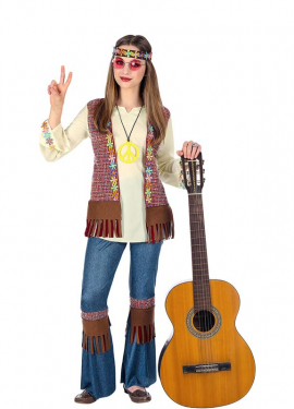 Fato de Hippie castanho com colar para menina e adolescente