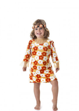 Hippie Costume Orange Dress with Flowers for Girl