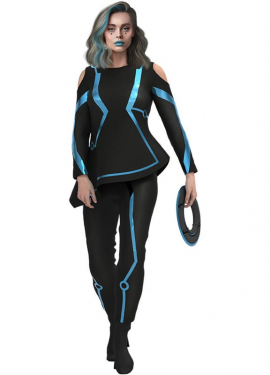 Black and blue video game player costume for women