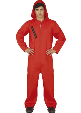 Bank Robber Costume with Red Jumpsuit for Men