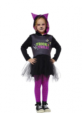 Déguisement Chat Noir Enfant Fille - Costume Halloween Avec Accessoires (Oreilles, Queue, Collier)