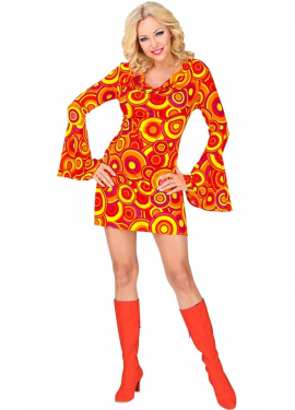 Costume de bulles orange et jaune des années 70 pour femme