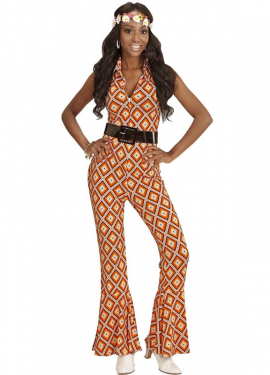 Costume des années 70 Combinaison Argyle Orange pour Femme