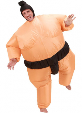 Sumo Wrestler Costume with Inflatable Headdress for Adults