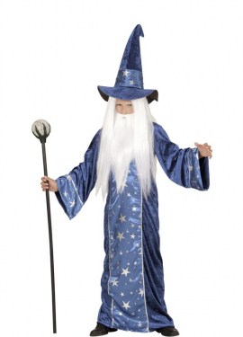 Costume da mago delle fiabe blu per bambini e ragazzi