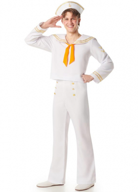 White Sailor Costume with Pants for Men