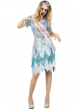 Disfraz de Miss Zombie vestido azul para mujer