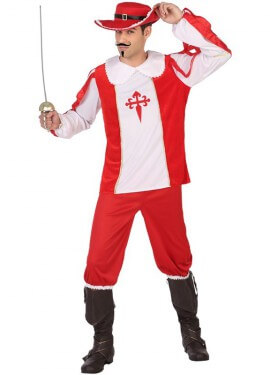 Disfraz de Mosquetero Rojo y Blanco para hombre