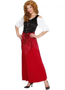 Costume da ragazza della taverna rosso e nero per donna