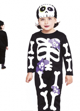 Costume Scheletro Luminoso Per Bambini Taglia M (120-130 Cm) Con Tuta Cappuccio E Guanti