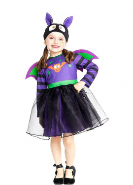 Costume da Pipistrello viola con cappello e ali per neonato e bambina