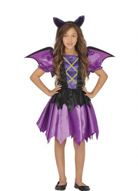 Purple bat costume with wings for girl