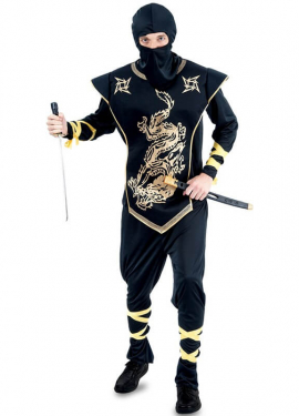 Schwarz und Gold Ninja Kostüm