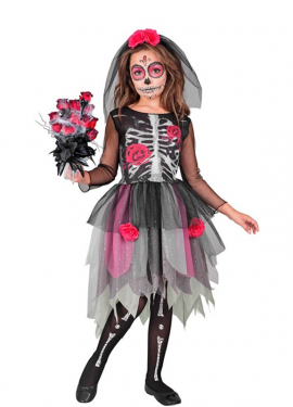 Skeleton Bride Costume with Headpiece for Girls