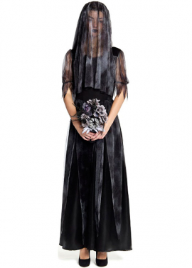 Gothic Bride Costume with Veil for Women