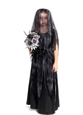 Gothic Bride Costume with Veil for Girls