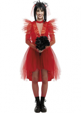 Women's Red Striped Ghost Bride Costume