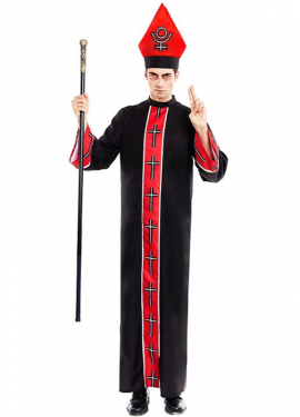 Satanic Bishop Costume with Black and Red Stole for Men