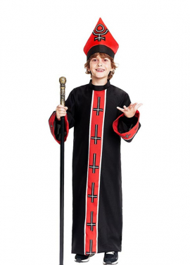 Satanic Bishop Costume with Black and Red Stole for Boys