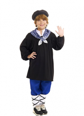 Black and blue Olentzero costume with scarf for children